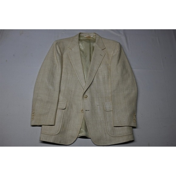 Vtg Christian Brooks 44R Ivory Hopsack 100% Silk Mens Blazer Sport Coat Jacket